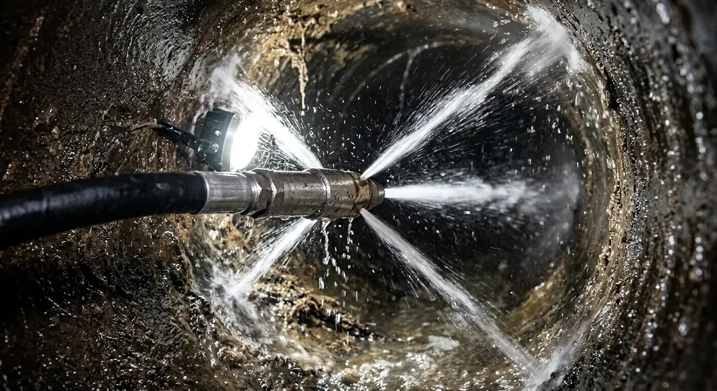 High-pressure hydro jetting nozzle cleaning sewer pipe for Storm Drain Cleaning in Florin
